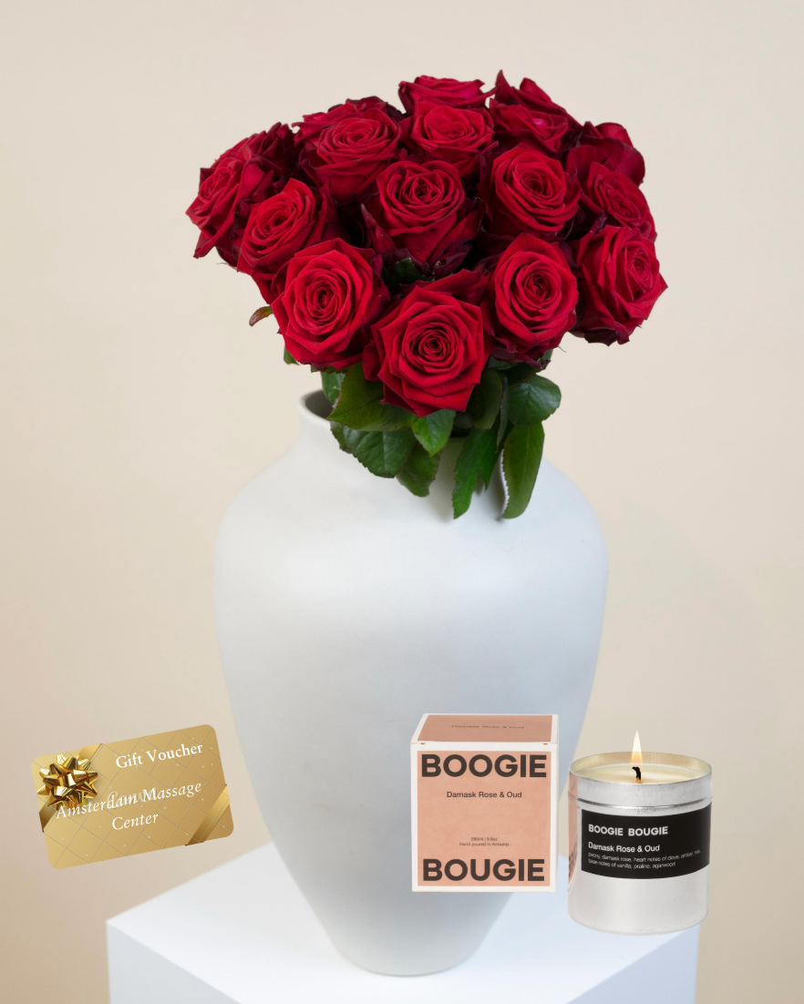 Dozen Red Roses, Candle & Massage Voucher