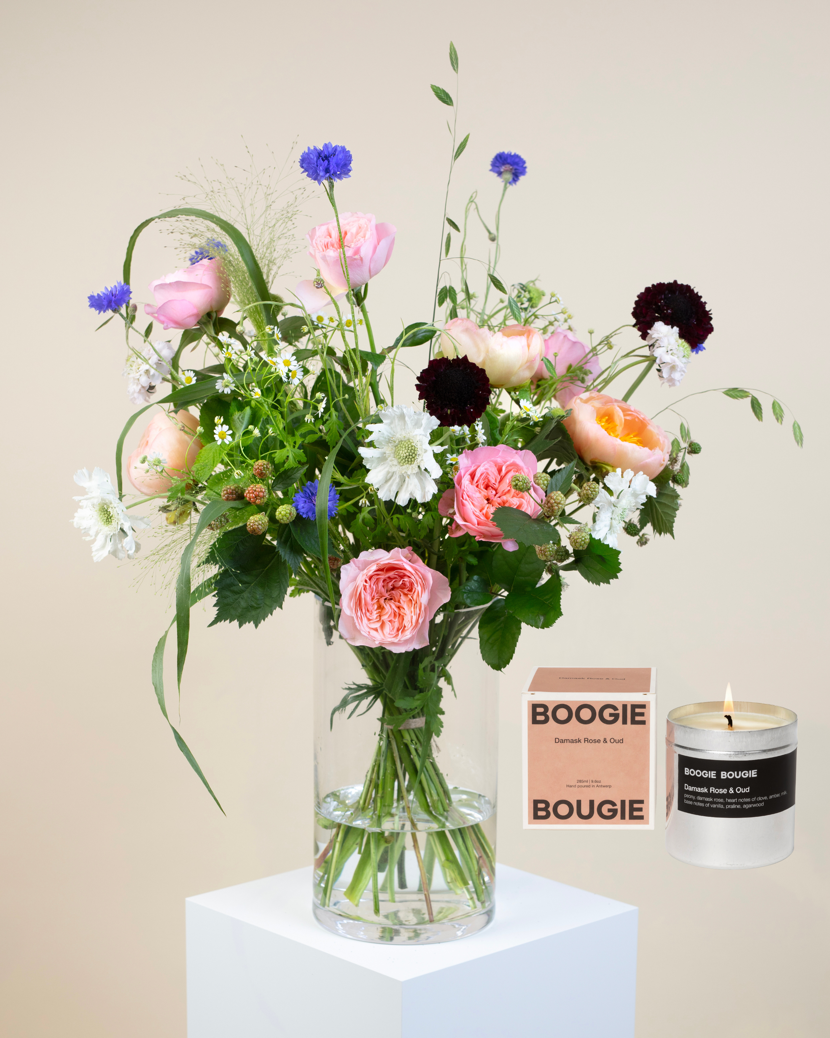 Flower Bouquet and Candle Bundle